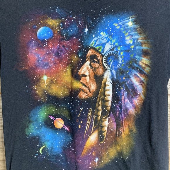 Celestial Space Native American Spirit Warrior Black T Shirt Size Medium - Picture 3 of 5
